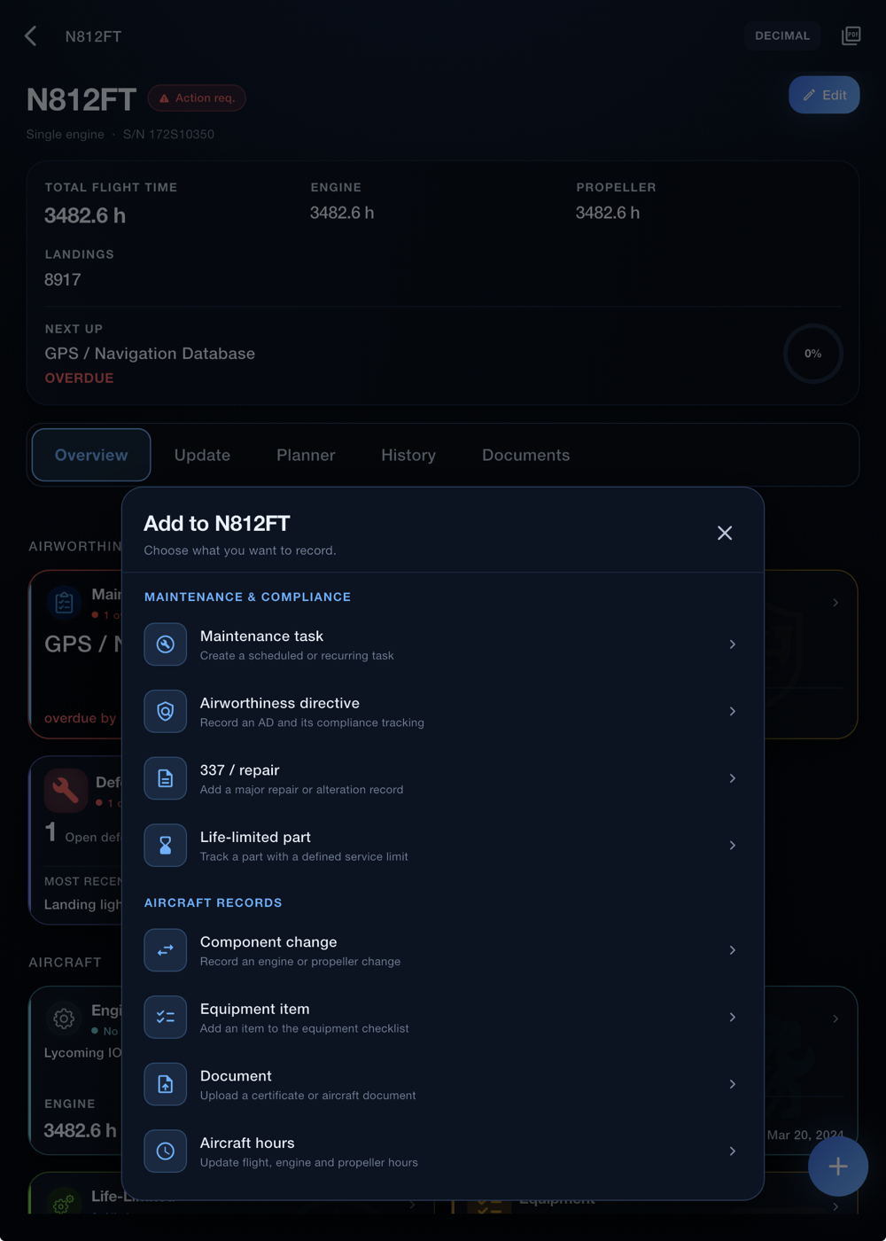 FlightGuard add aircraft record workflow