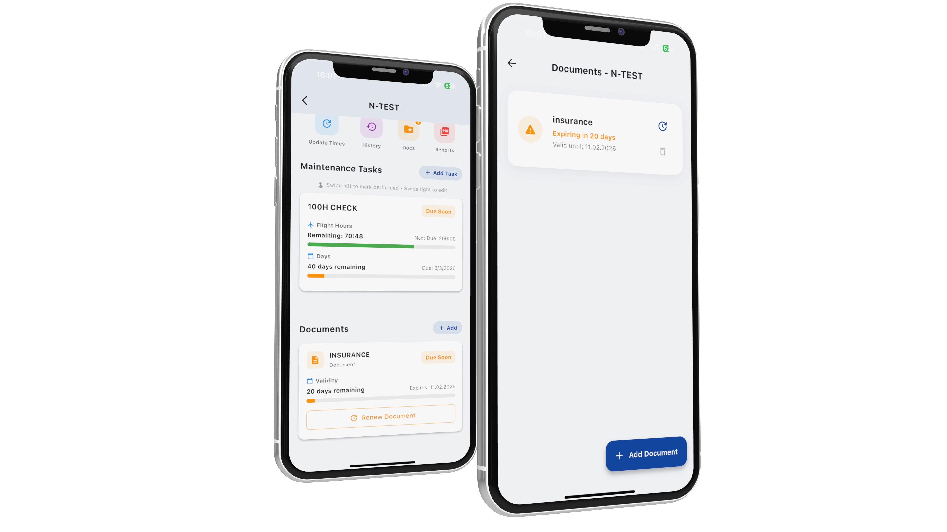 FlightGuard digital document cabinet showing aircraft documents and expiry dates